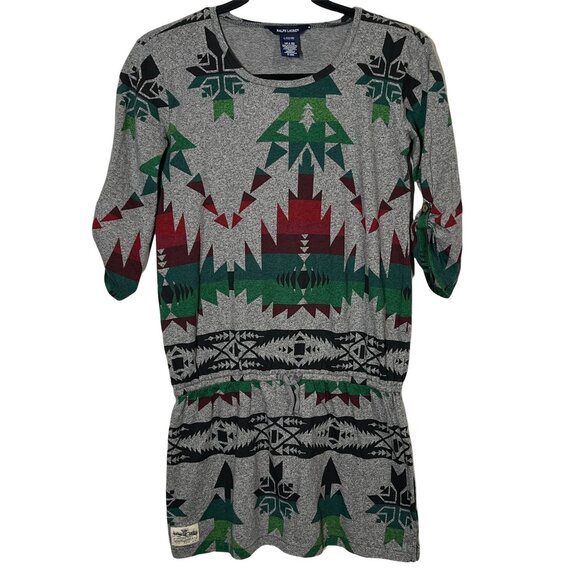 Ralph Lauren Girls L 12/14 Gray Printed Short Sleeve Casual Cotton Dress - Picture 1 of 12